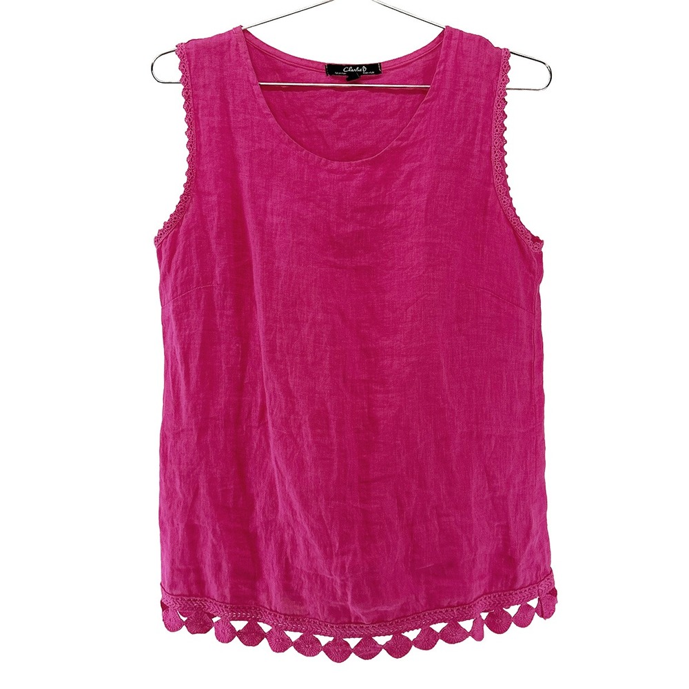 CHARLIE B‎ 100% Linen & Lace Tank Top • Small • Fuchsia Pink